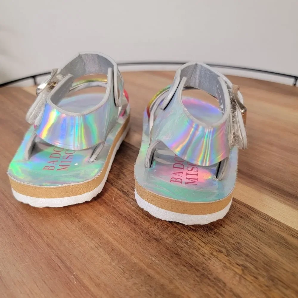 Badgley Mishka Holographic Rainbow Sandals Designer Toddler Size 5